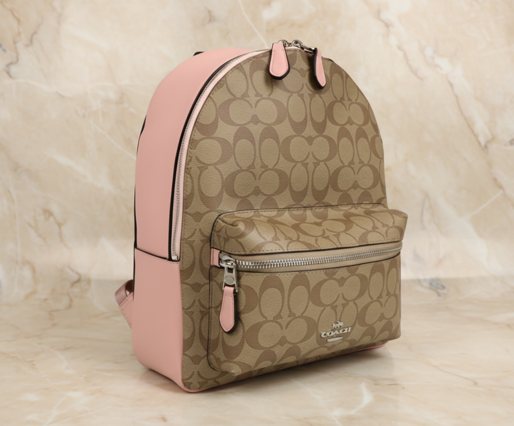 COACH CHARLIE MEDIUM BACKPACK - SIGNATURE BROWN/PINK