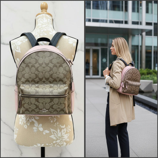 COACH CHARLIE MEDIUM BACKPACK - SIGNATURE BROWN/PINK