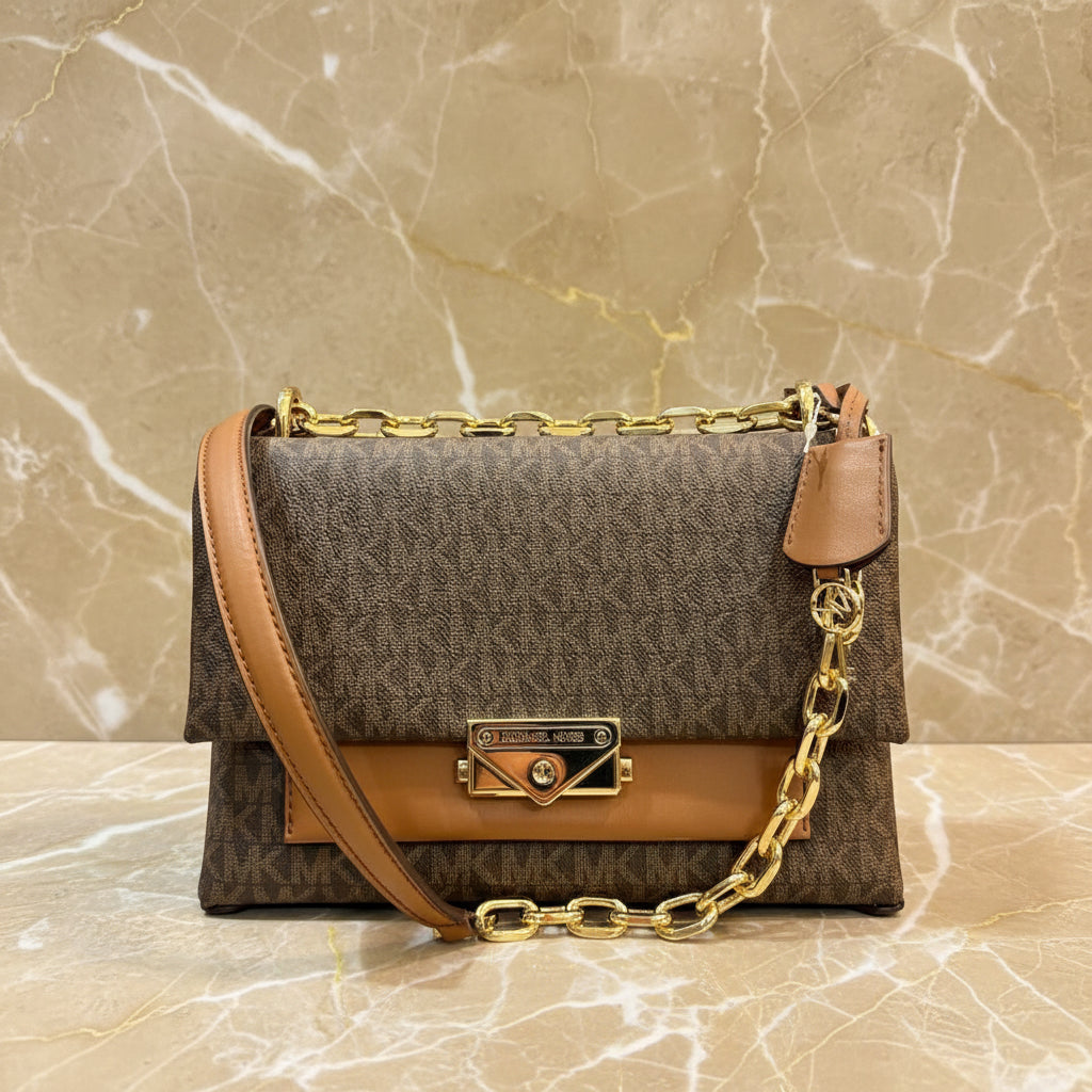 MICHAEL KORS CECE MEDIUM FLAP MONO BROWN