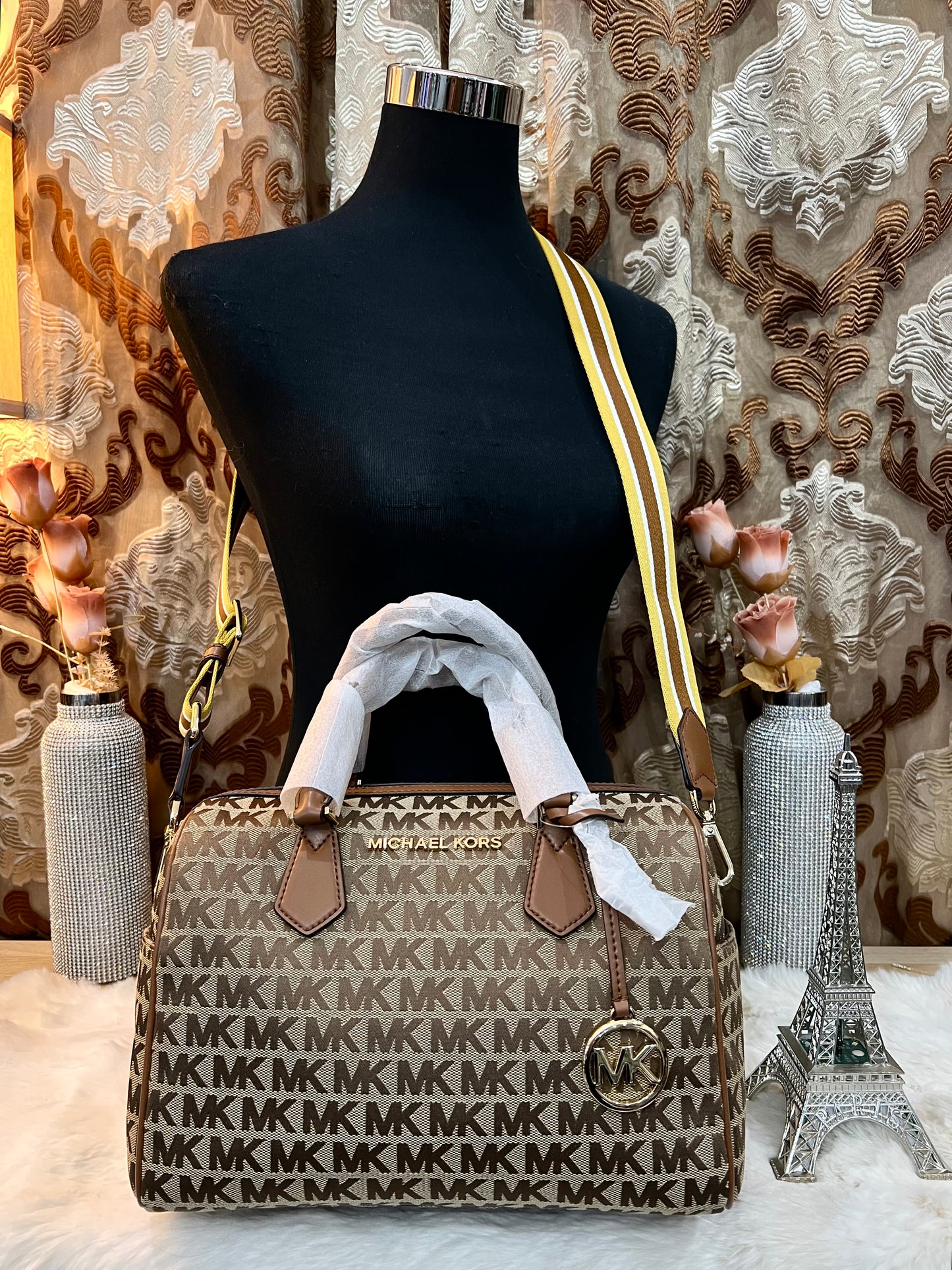 BUNDLE ‼️ MICHAEL KORS BEDFORD DUFFLE LARGE IN SIGNATURE JACQUARD & MEDIUM BIFOLD CORNER ZIP WALLETS