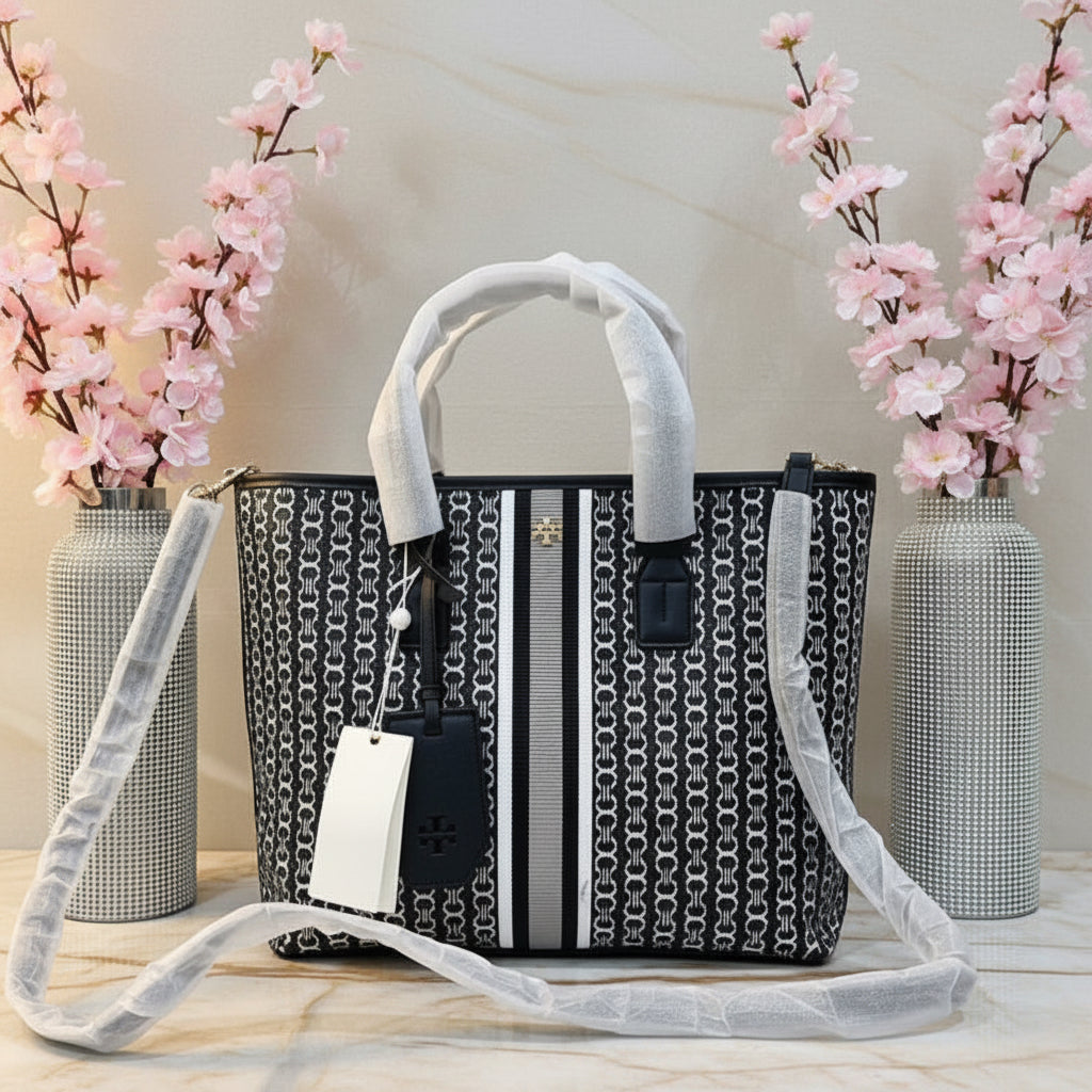 TORY BURCH GEMINI LINK ZIP TOP TOTE SMALL CANVAS