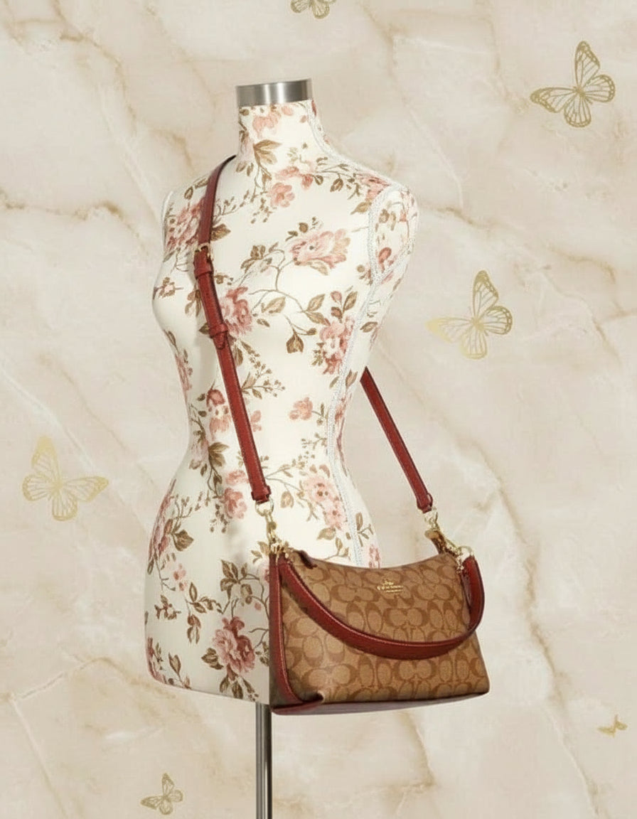 COACH BUNDLE LEWIS SHOULDER BAG/CROSSBODY BAG & ZIP AROUND WRISLET WALLET IN SIGNATURE CANVAS METTALIC CLAY LINING