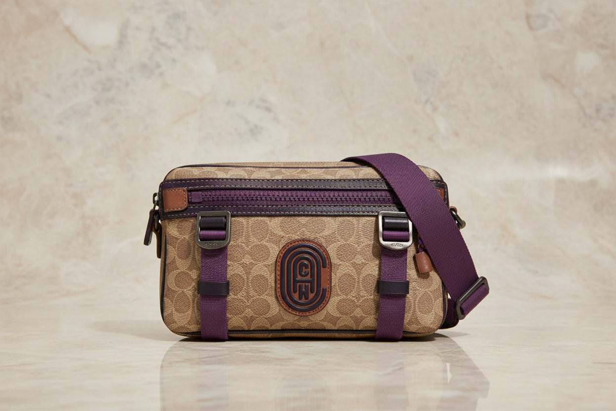 COACH LOGO PRINTED LIMITED EDITION WAISTPACK/BODY BAG IN SIGNATURE TAN CANVAS