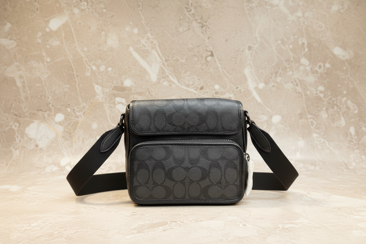 COACH SULLIVAN FLAP CROSSBODY - SIGNATURE CANVAS/CHARCOAL BLACK