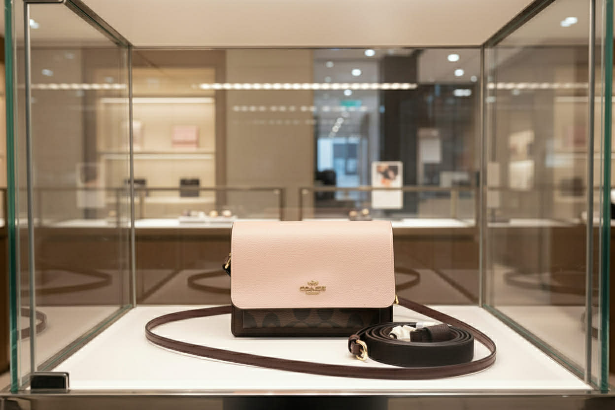COACH FOLDOVER 3 in 1 BELTBAG/CROSSBODY/BODY BAG - SHELL PINK SIGNATURE SNAKE EMBOSSED