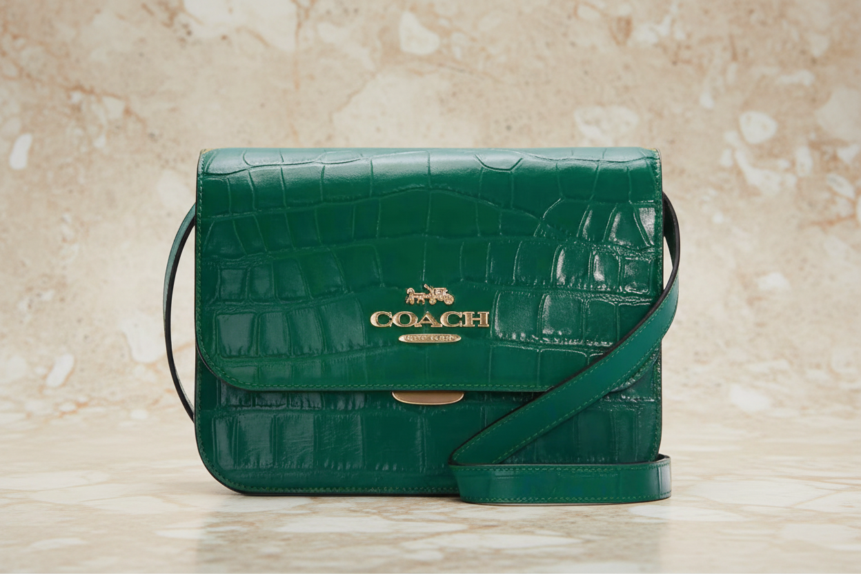 حقيبة كروسبودي كوتش برين ذات غطاء قلاب - لون اليشم