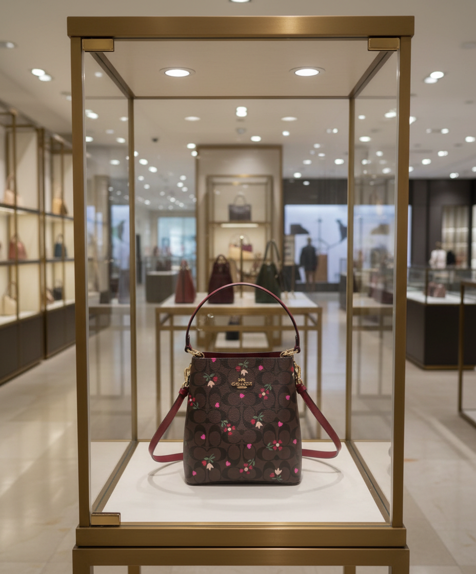 COACH SMALL TOWN BUCKET IN SIGNATURE CANVAS WITH HEART PETAL PRINT
