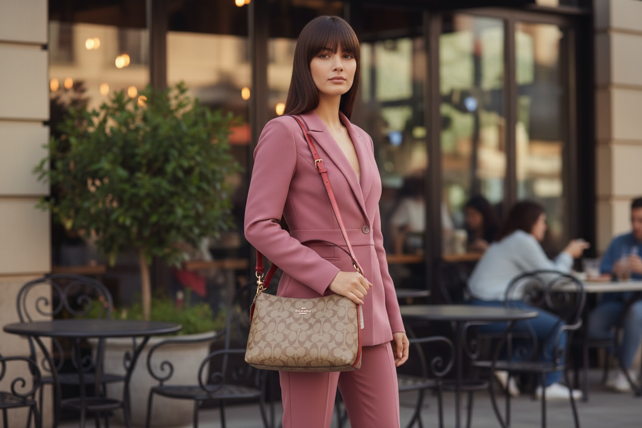 COACH BUNDLE LEWIS SHOULDER BAG/CROSSBODY BAG & ZIP AROUND WRISLET WALLET IN SIGNATURE CANVAS METTALIC CLAY LINING