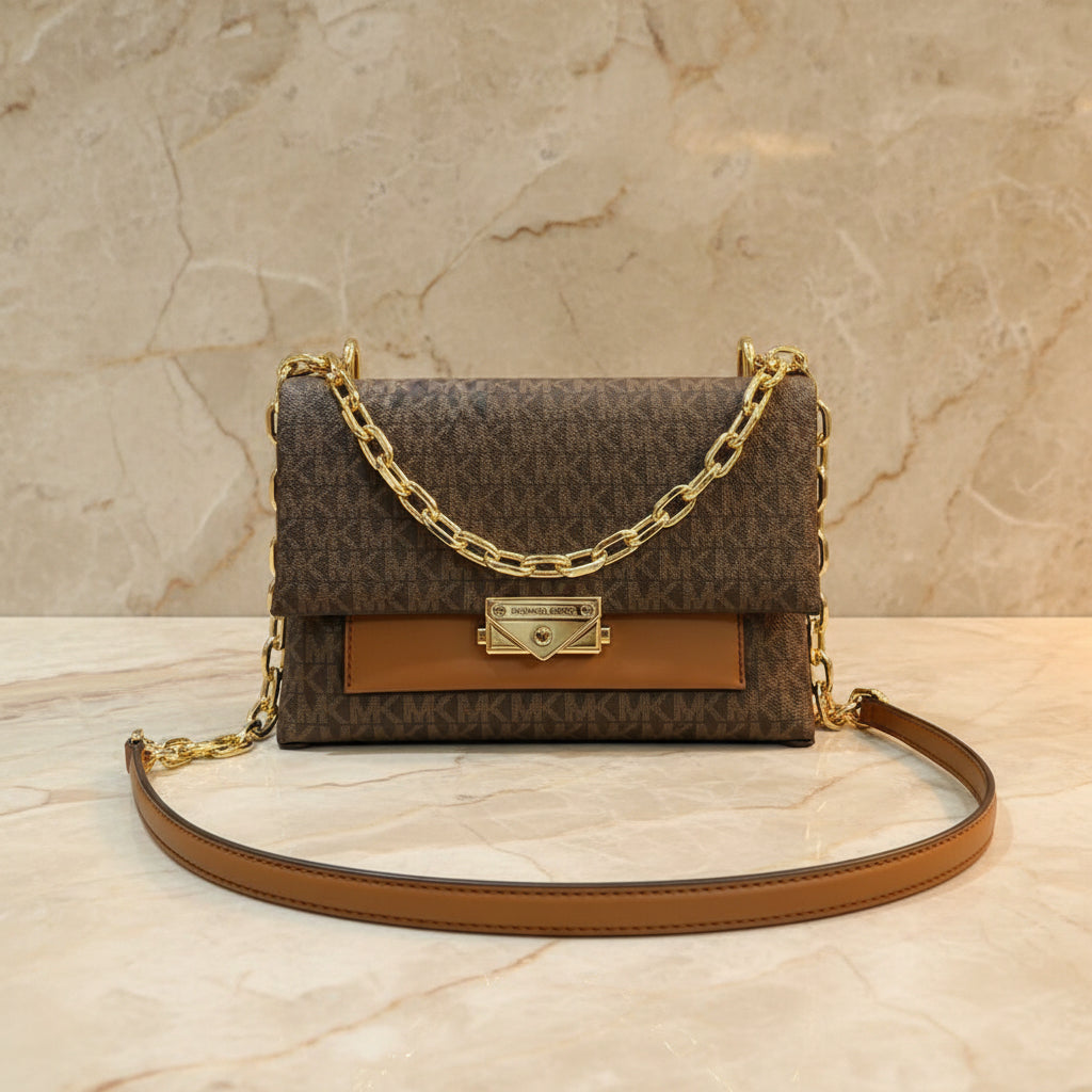 MICHAEL KORS CECE MEDIUM FLAP MONO BROWN