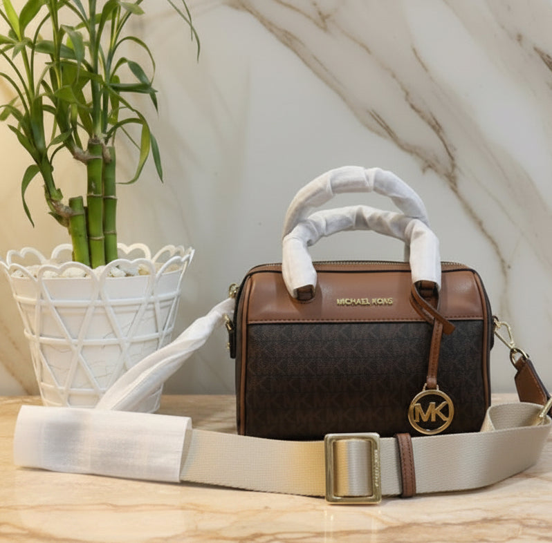 MICHAEL KORS XS TRAVEL DUFFLE CROSSBODY IN SIGNATURE BROWN