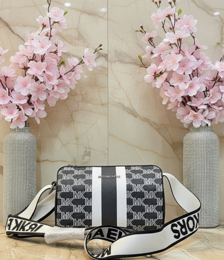 MICHAEL KORS COOPER MINI DUFFLE CROSSBODY IN SIGNATURE CANVAS STRIPE NWT BLACK MULTI