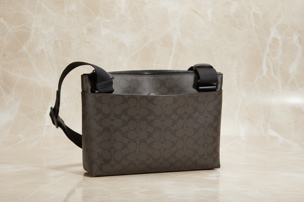 COACH CARRIER CROSSBODY BAG IN SIGNATURE CANVAS - MAHOGANY COLOR