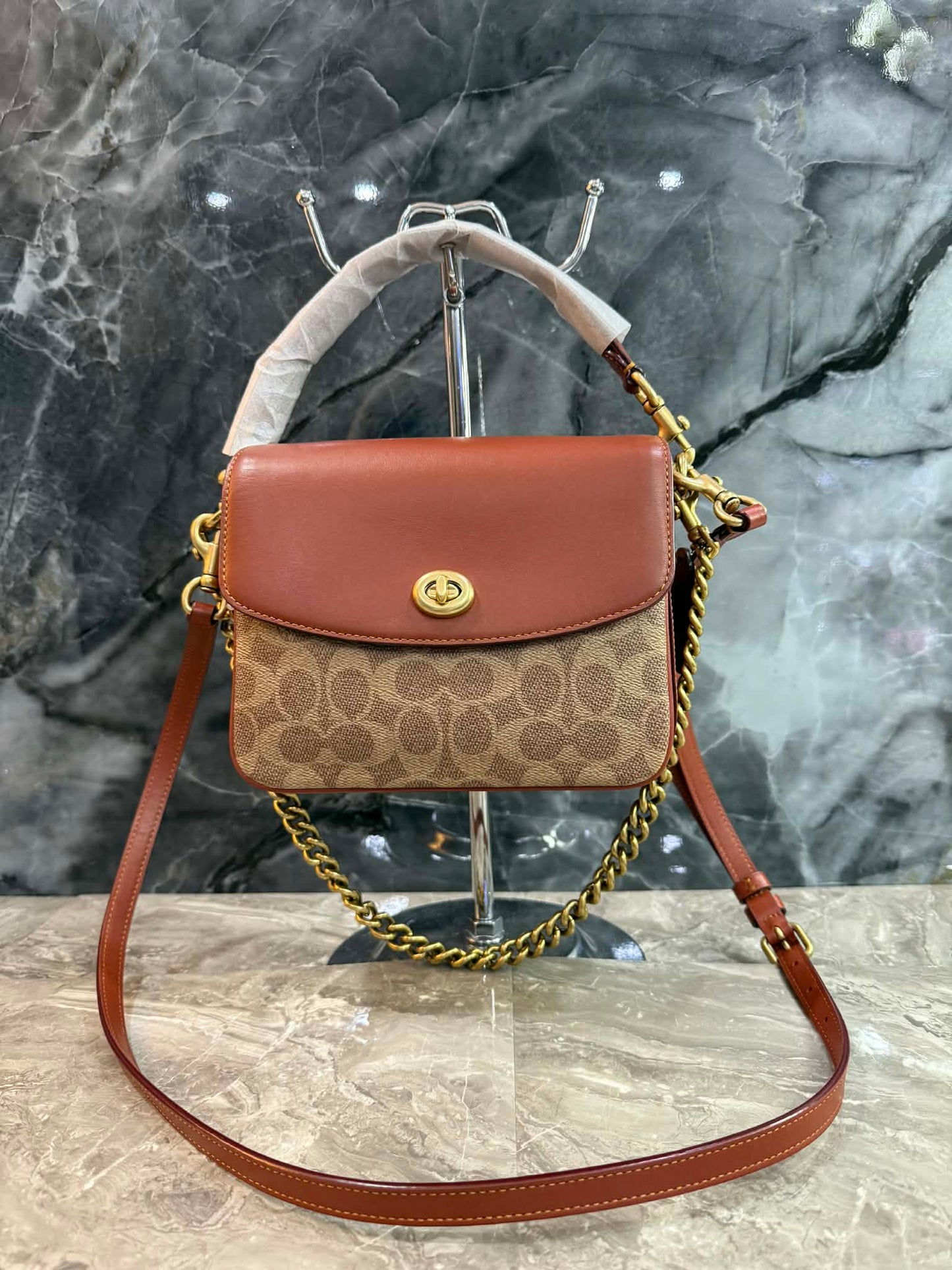 COACH CASSIE 19 3 in 1/ 3 STRAP IN SIGNATURE CANVAS - TAN RUST - MISSING PRICE TAG