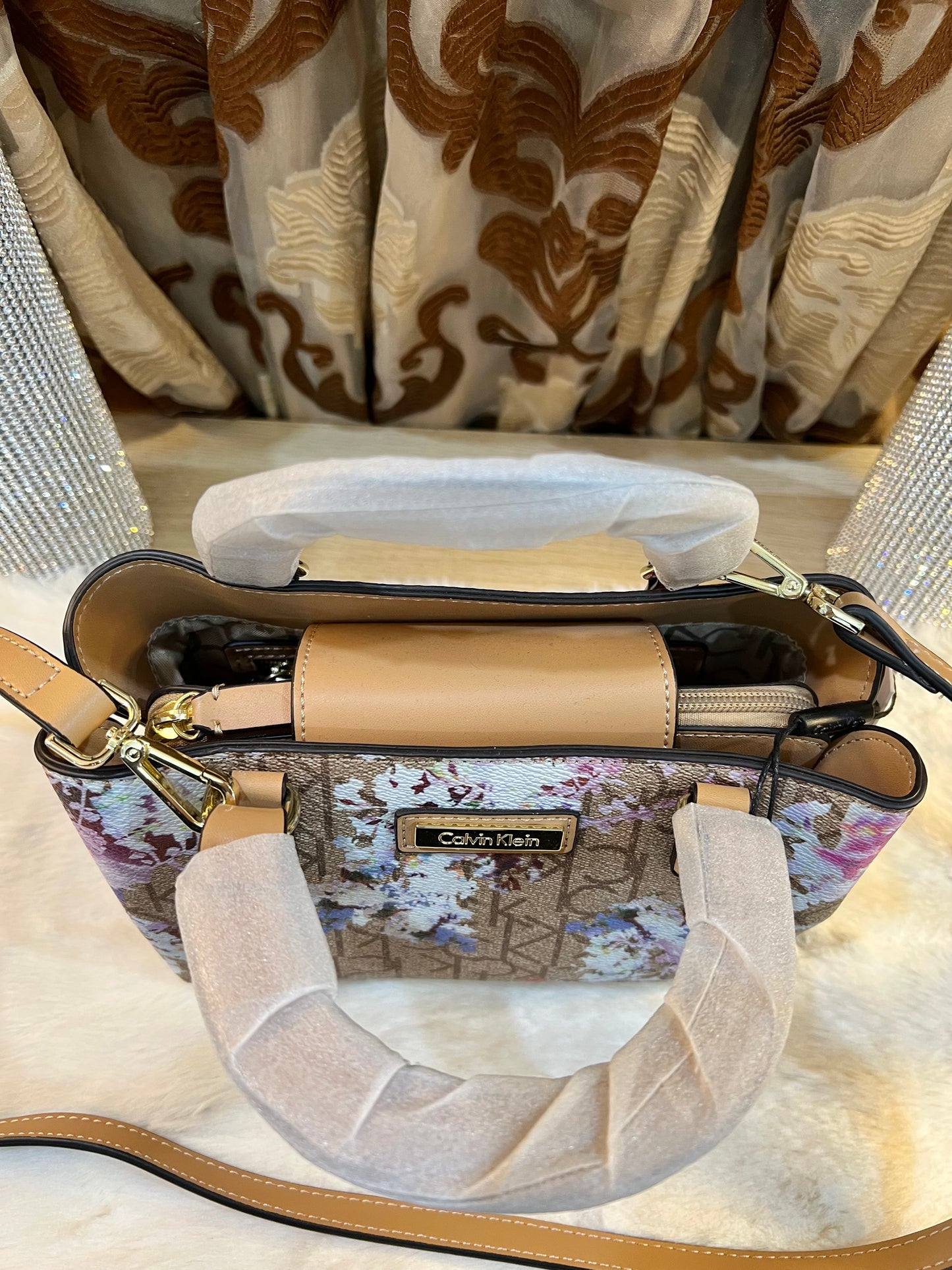 CALVIN KLEIN MINI SATCHEL LOGO FLORAL