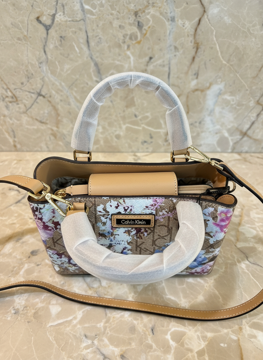 CALVIN KLEIN MINI SATCHEL LOGO FLORAL