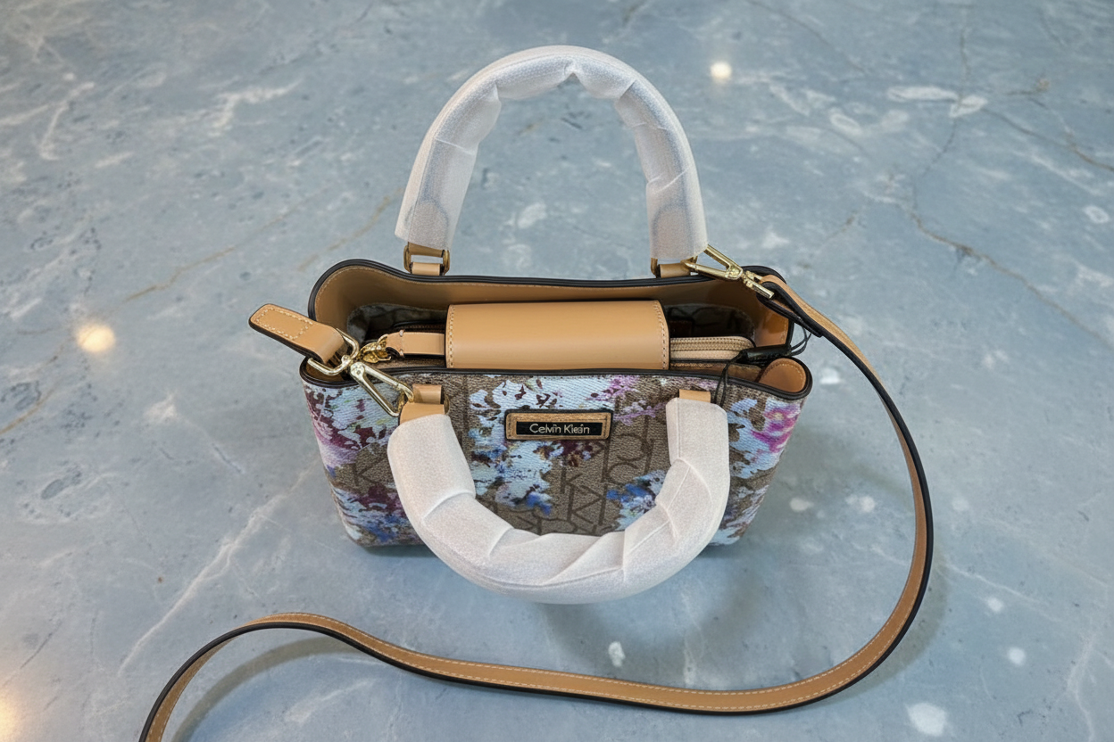 CALVIN KLEIN MINI SATCHEL LOGO FLORAL