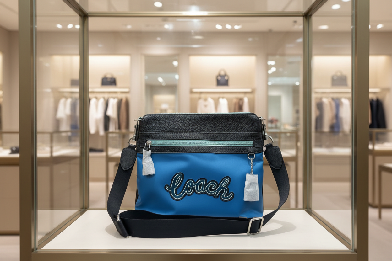 COACH VALE FILE CROSSBODY - NYLON/PEBBLE LEATHER CERULEAN MULTI COLOR
