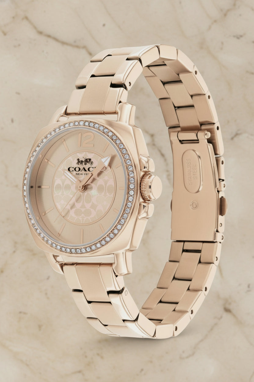 ساعة كوتش بوي فريند من الفولاذ المقاوم للصدأ بلون القرنفل