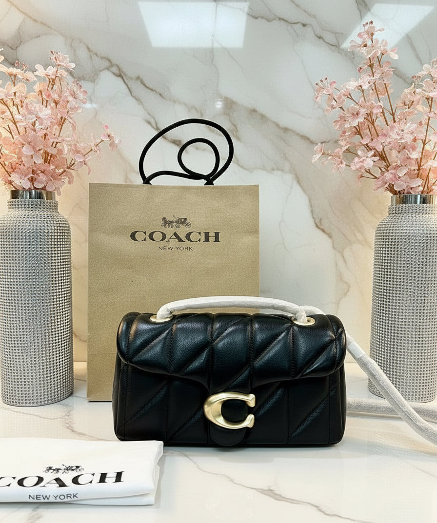 حقيبة كوتش مبطنة بنقشة تابي 20 - أسود - جلد نابا