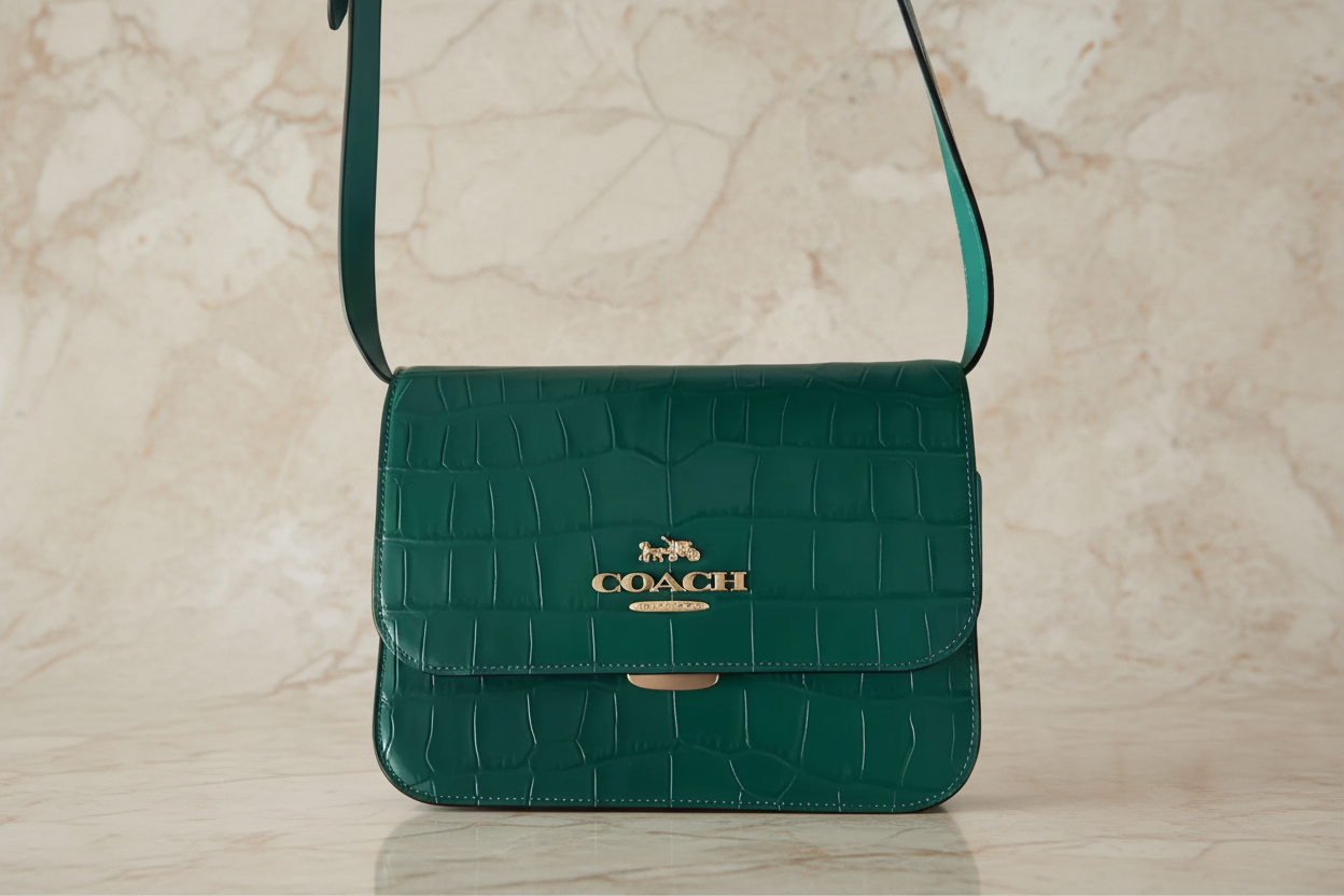 حقيبة كروسبودي كوتش برين ذات غطاء قلاب - لون اليشم