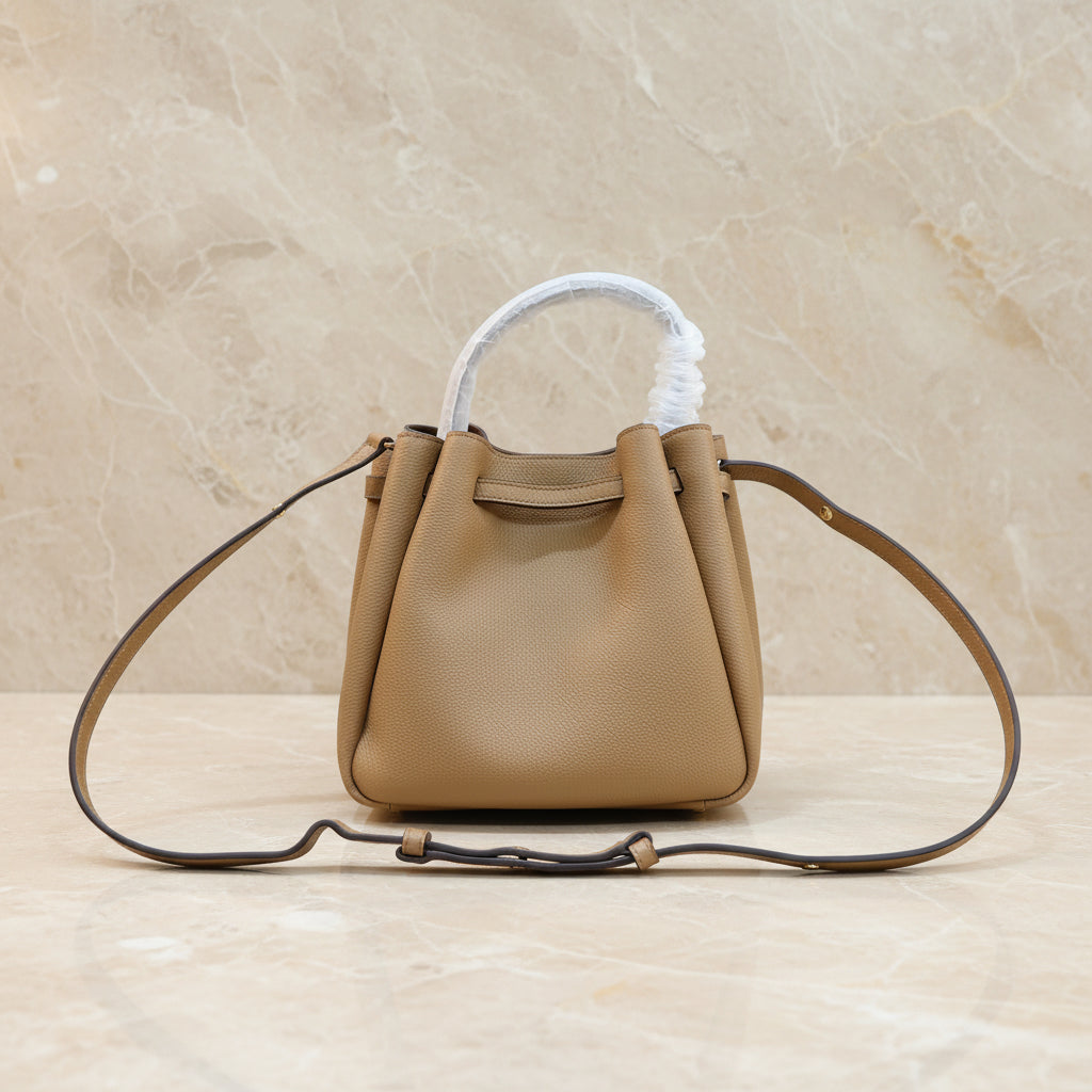 SALE!!! WITH CREASE IN FRONT DUE TO CARGO HANDLING - TORY BURCH SMALL ROMY BUCKET - BROWN