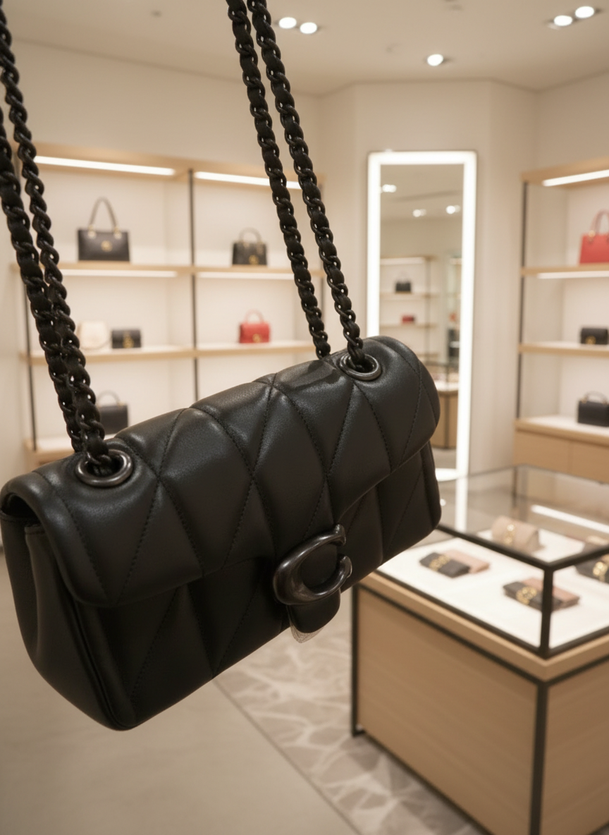 حقيبة كوتش مبطنة بنقشة تابي 20 - جلد نابا - أسود