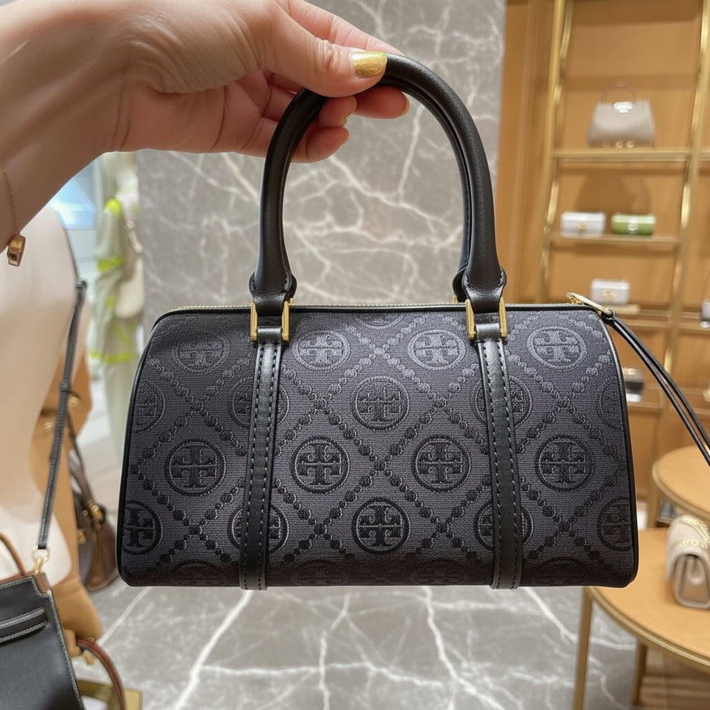TORY BURCH PETITE JACQUARD T MONOGRAM BARREL - BLACK