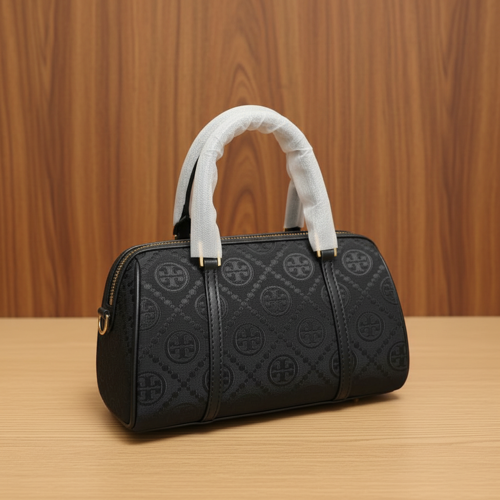 TORY BURCH PETITE JACQUARD T MONOGRAM BARREL - BLACK