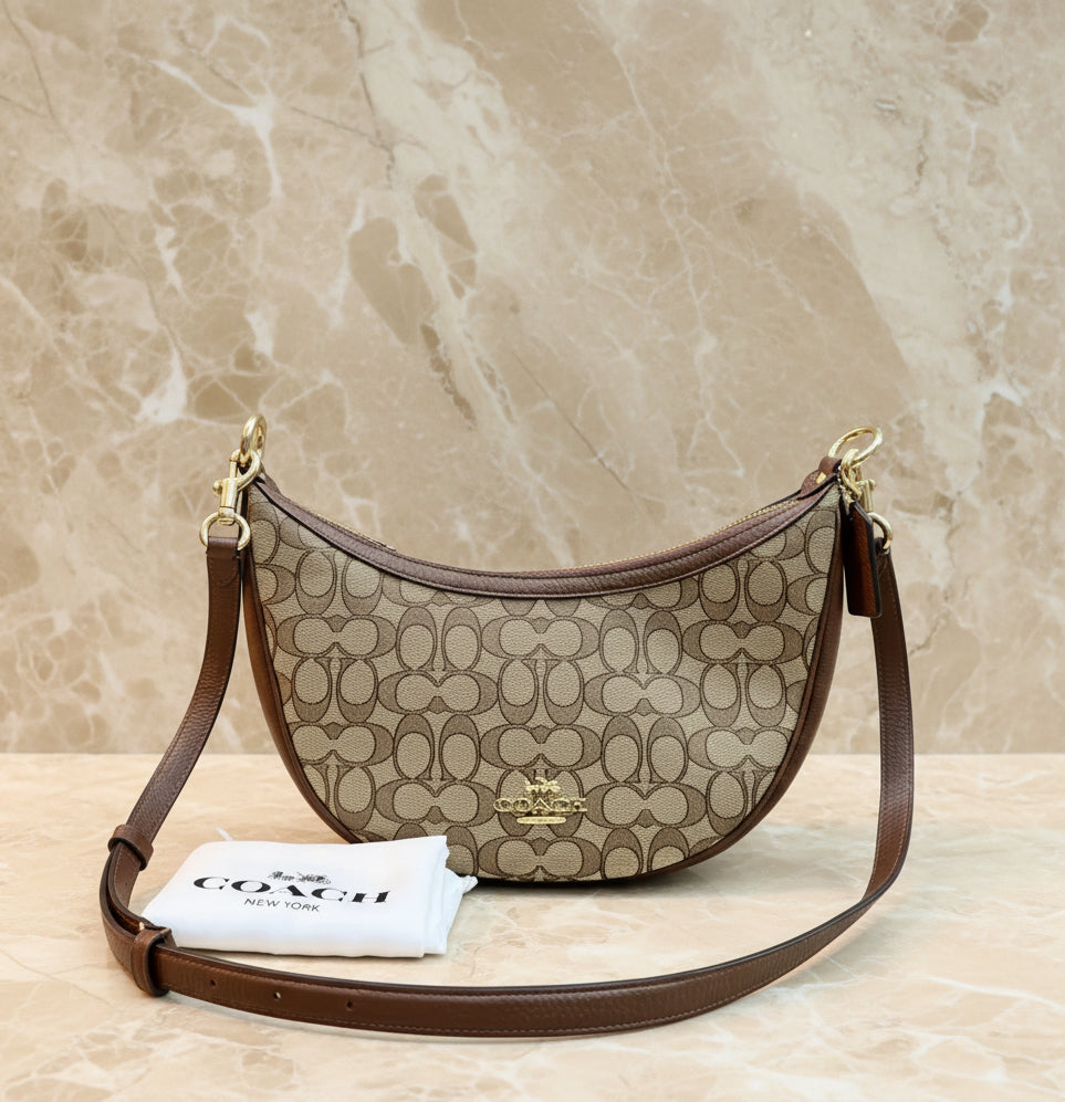 COACH ARIA SHOULDER BAG/CROSSBODY BAG IN SIGNATURE JACQUARD KHAKI
