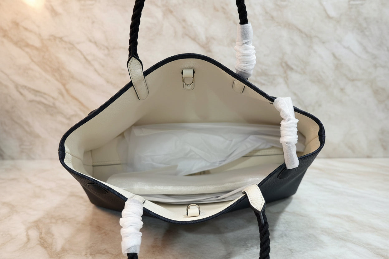 LACOSTE LARGE TOTE WITH LARGE POUCH - REVERSIBLE - NAVY BLUE