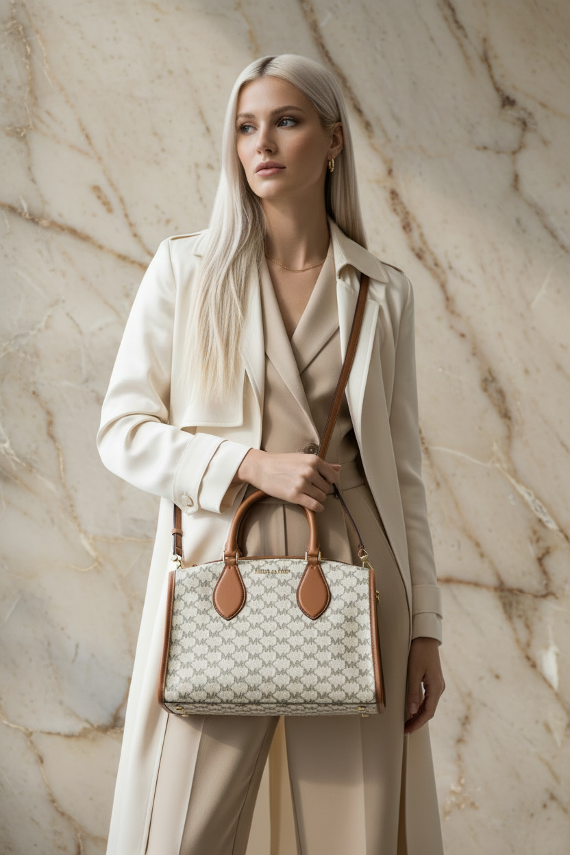 MICHAEL KORS BUNDLE CONNIE DUFFLE LARGE IN SIGNATURE CANVAS LEATHER & LARGE ZIP POUCH