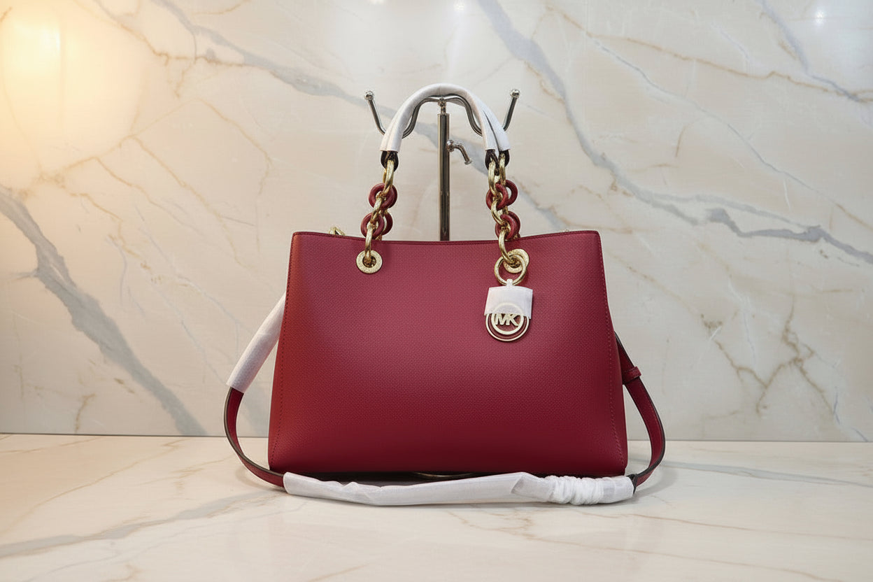 MICHAEL KORS CYNTHIA SATCHEL - SAFFIANO LEATHER -  RED - MEDIUM