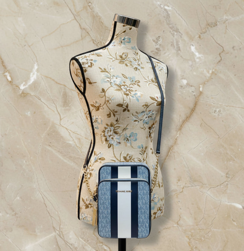 MICHAEL KORS - BELOW SRP WITH FLAWS IN FRONT - SLIGHT MARK LIKE PEN - JET SET TRAVEL LOGO STRIPE CROSSBODY BAG