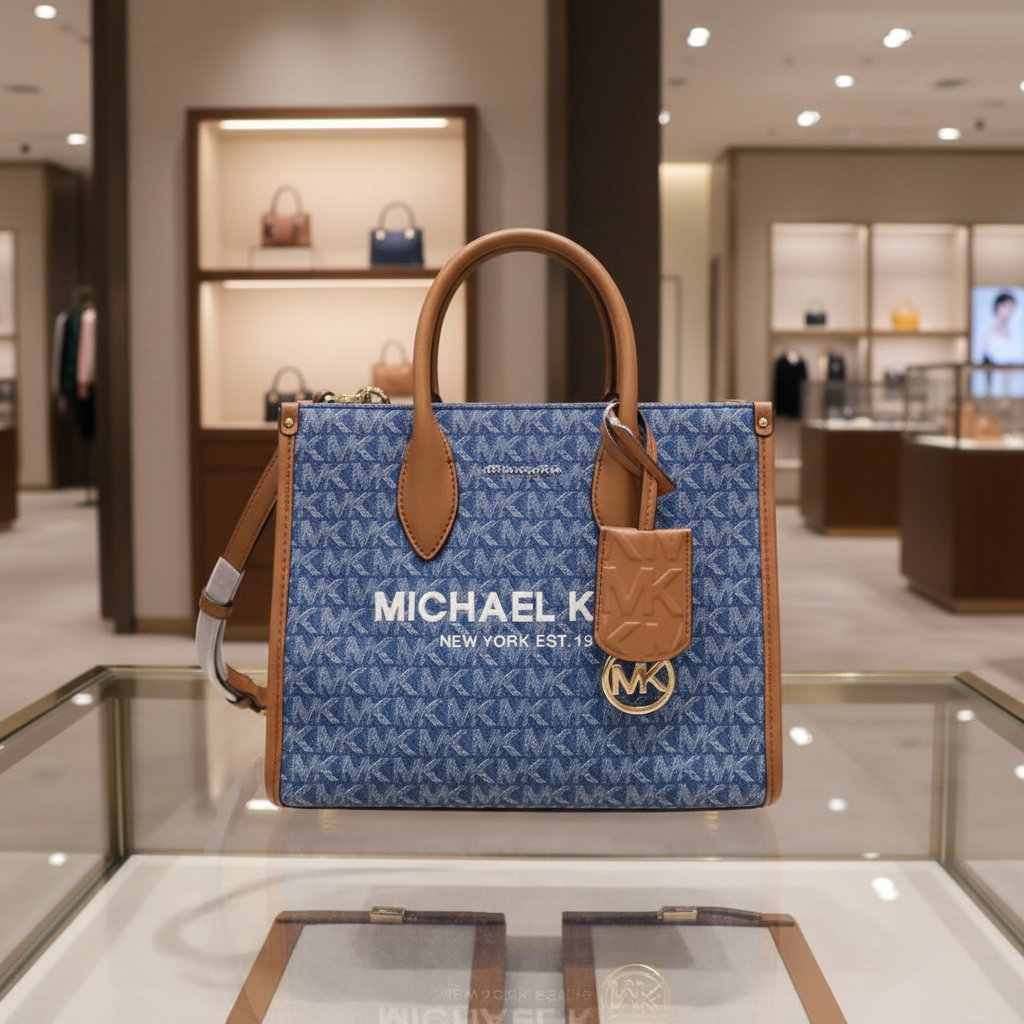 MICHAEL KORS MIRELLA SMALL SHOPPER TOP ZIP CROSSBODY BAG - DENIM MULTI LOGO