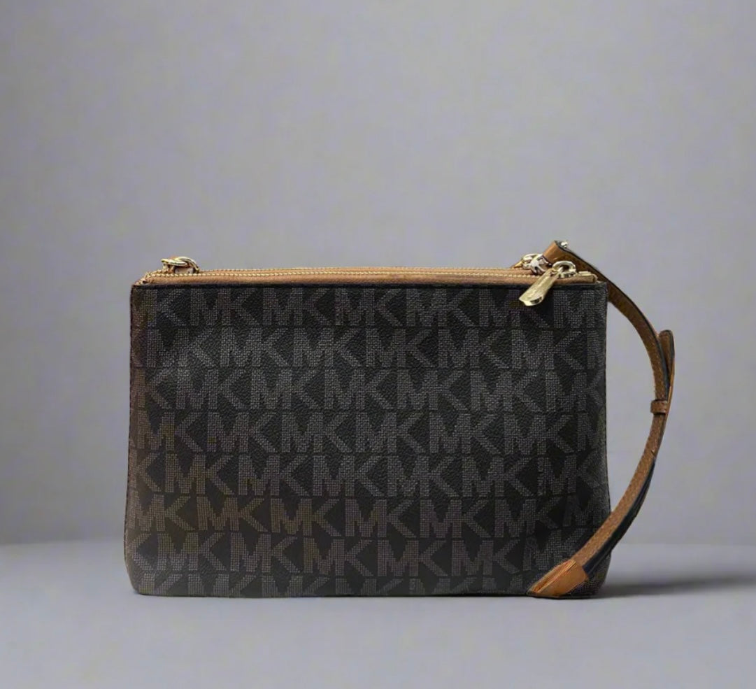 MICHAEL KORS DOUBLE ZIP GUSSET CROSSBODY - MONOBROWN/BROWN