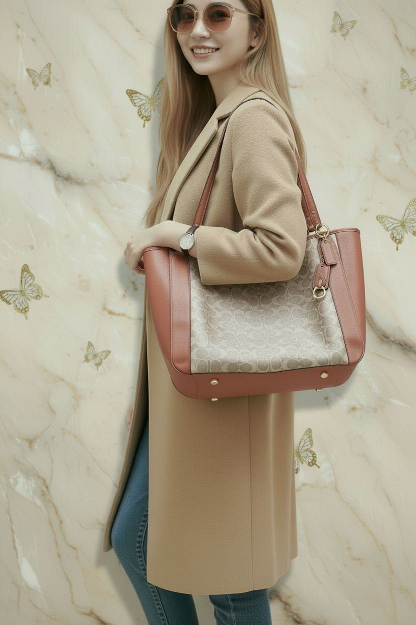 COACH ALANA ZIP TOTE IN SIGNATURE CANVAS - TAN RUST