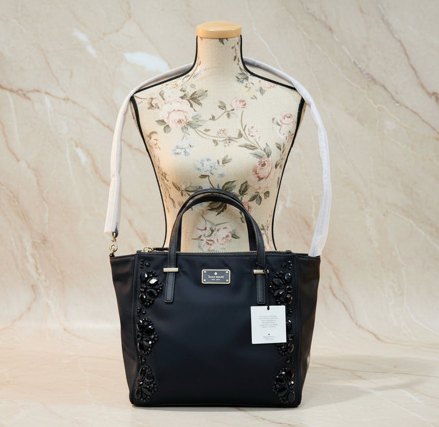 حقيبة يد كيت سبيد نيويورك أليس ويلسون رود مزينة بسحاب وأزرار كبس - نايلون - أسود