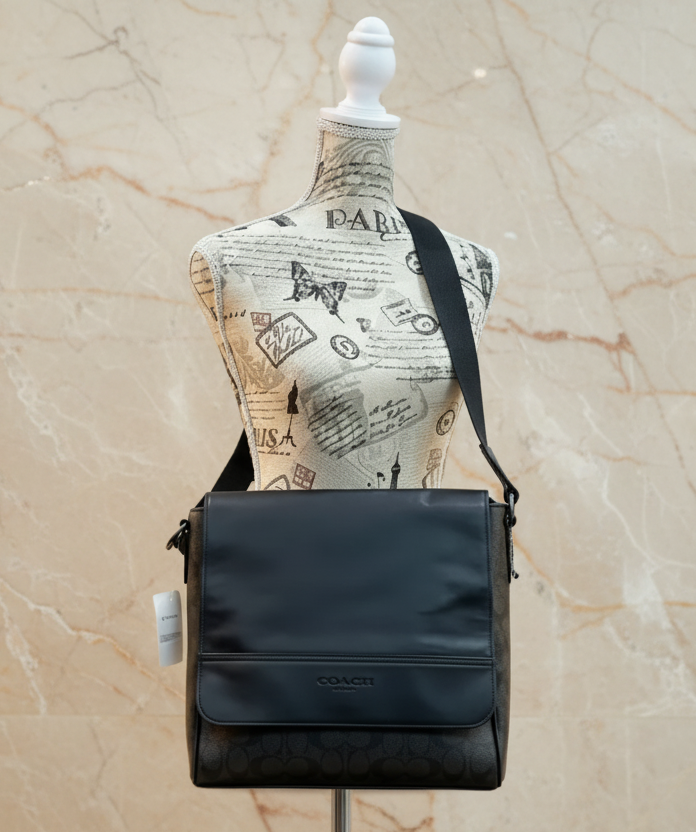 COACH HOUSTON MAP CROSSBODY BAG - SIGNATURE COATED CANVAS & REFINED CALF LEATHER
