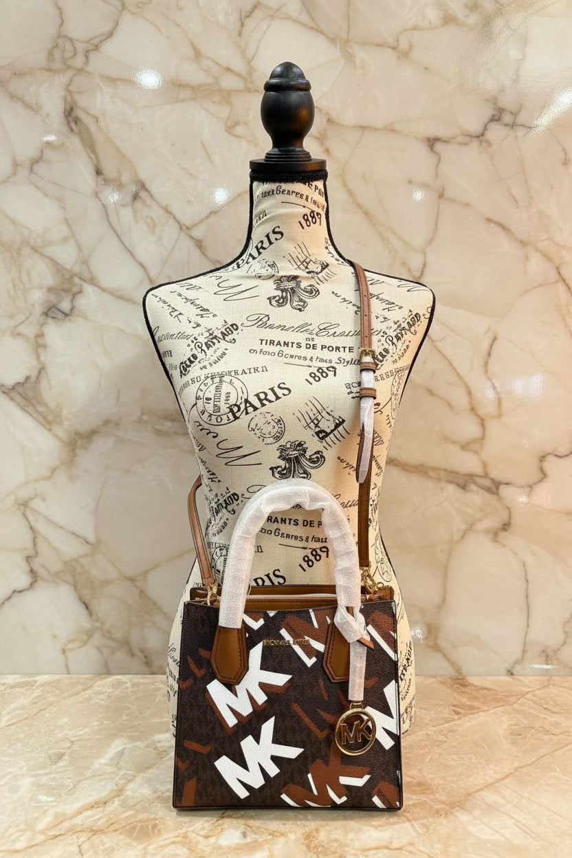MICHAEL KORS MERCER MEDIUM MESSENGER BAG - LUGGAGE MULTI GRAPHIC LOGO