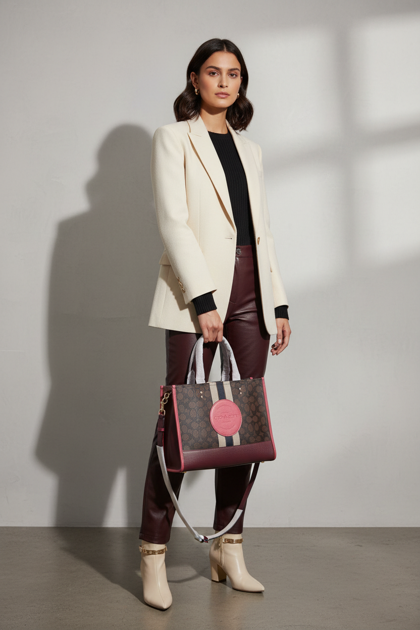 COACH DEMPSEY TOTE CARRYALL MEDIUM IN SIGNATURE JACQUARD CANVAS CENTER STRIPE STRAWBERRY HAZE