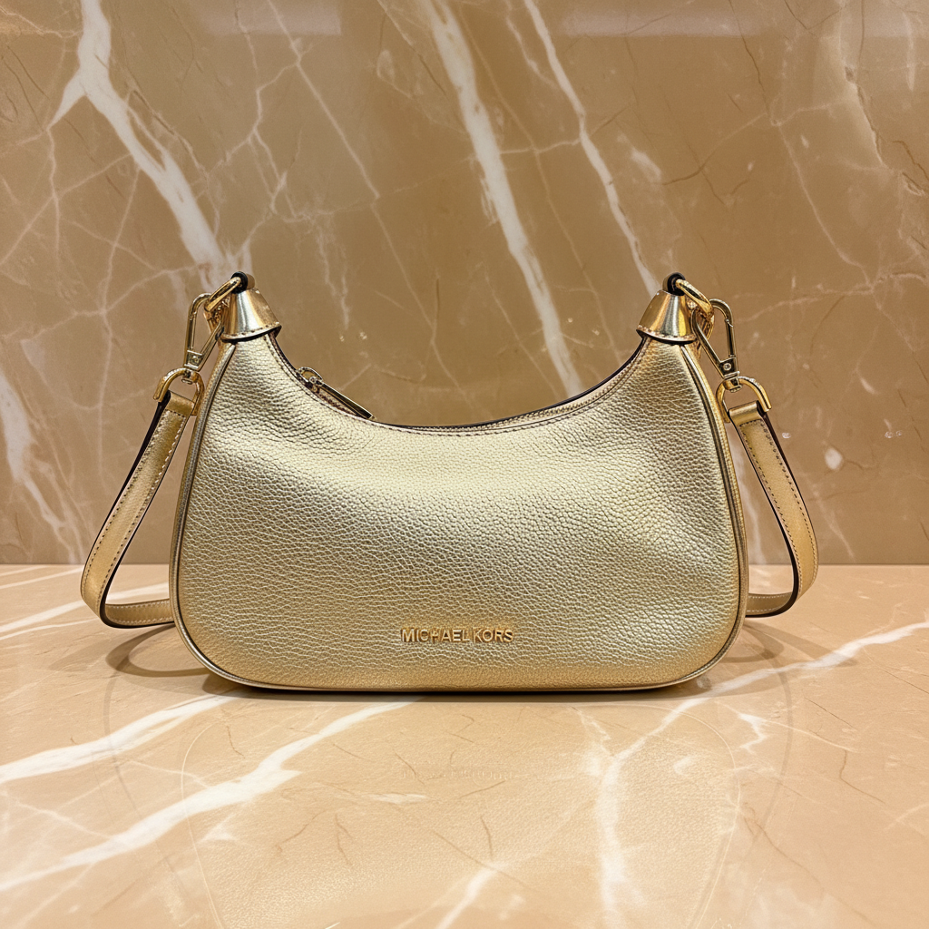 MICHAEL KORS MINI CORA CHAIN SHOULDER BAG/CROSBODY BAG - METTALIC PEBBLE GOLD