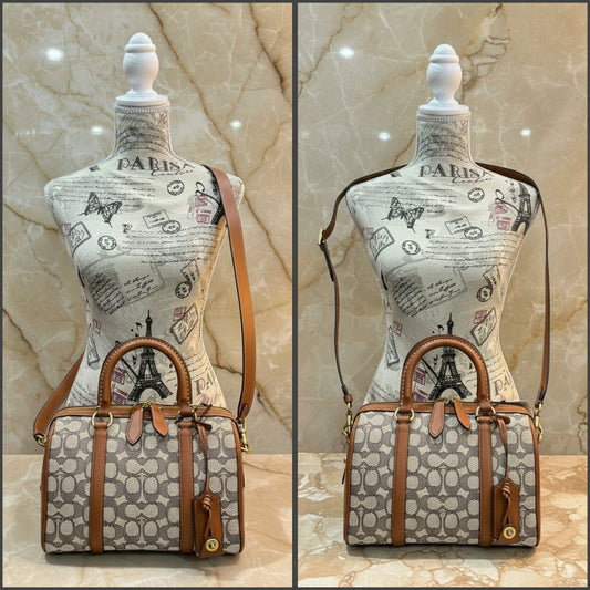 COACH RUBY 25 SATCHEL IN SIGNATURE TEXTILE JACQUARD HANDBAG - TAN/COCOA