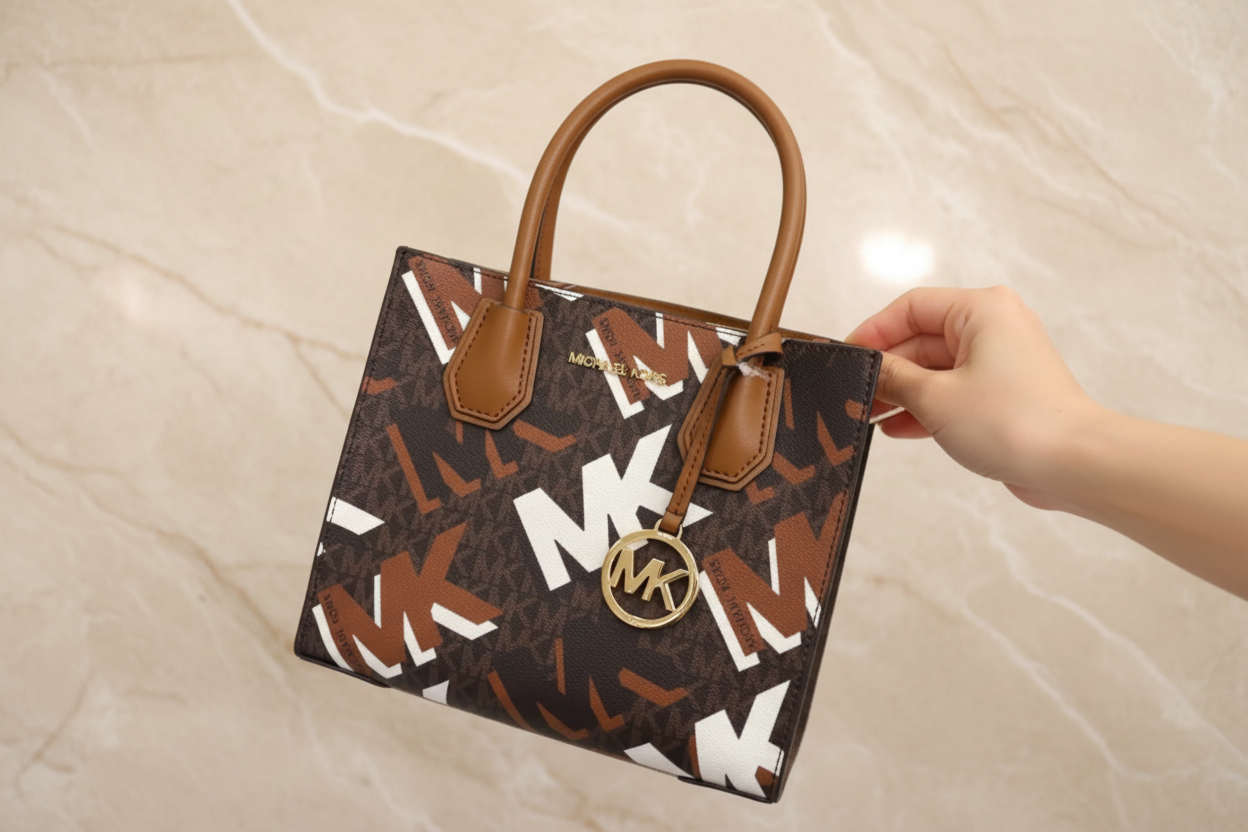 MICHAEL KORS MERCER MEDIUM MESSENGER BAG - LUGGAGE MULTI GRAPHIC LOGO