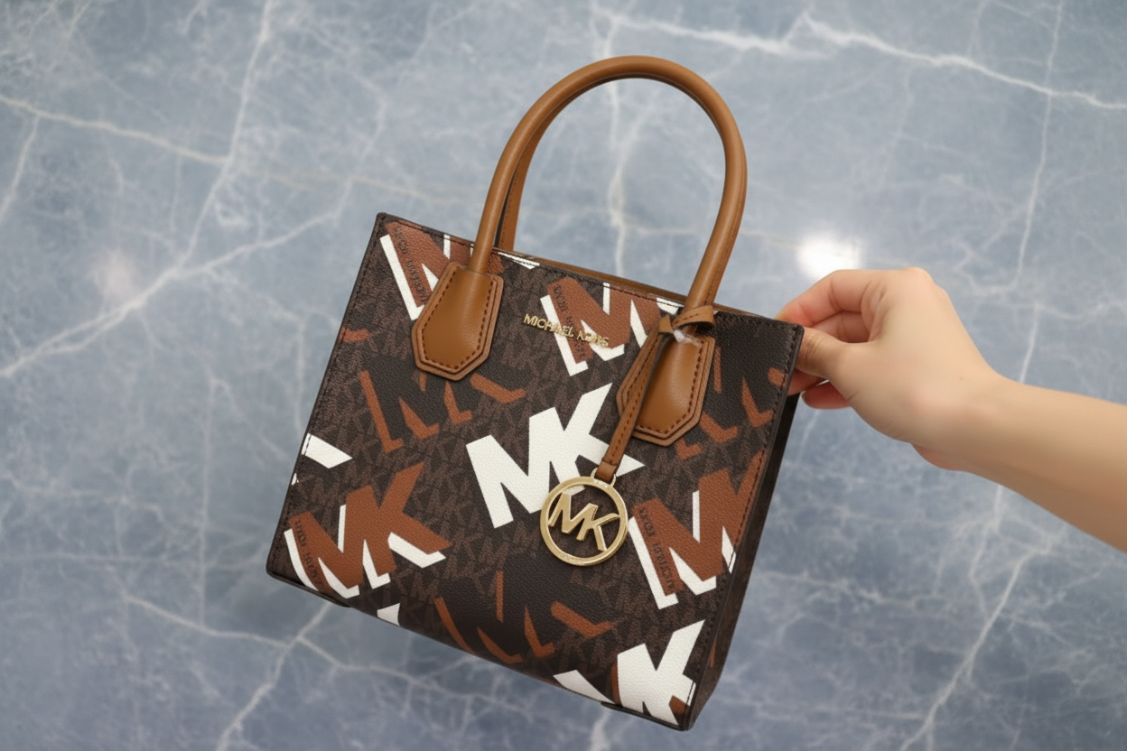 MICHAEL KORS MERCER MEDIUM MESSENGER BAG - LUGGAGE MULTI GRAPHIC LOGO