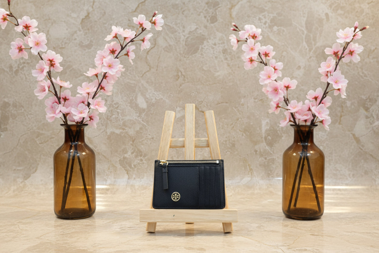 TORY BURCH ROBINSON SLIM LEATHER ZIP-TOP CARD CASE
