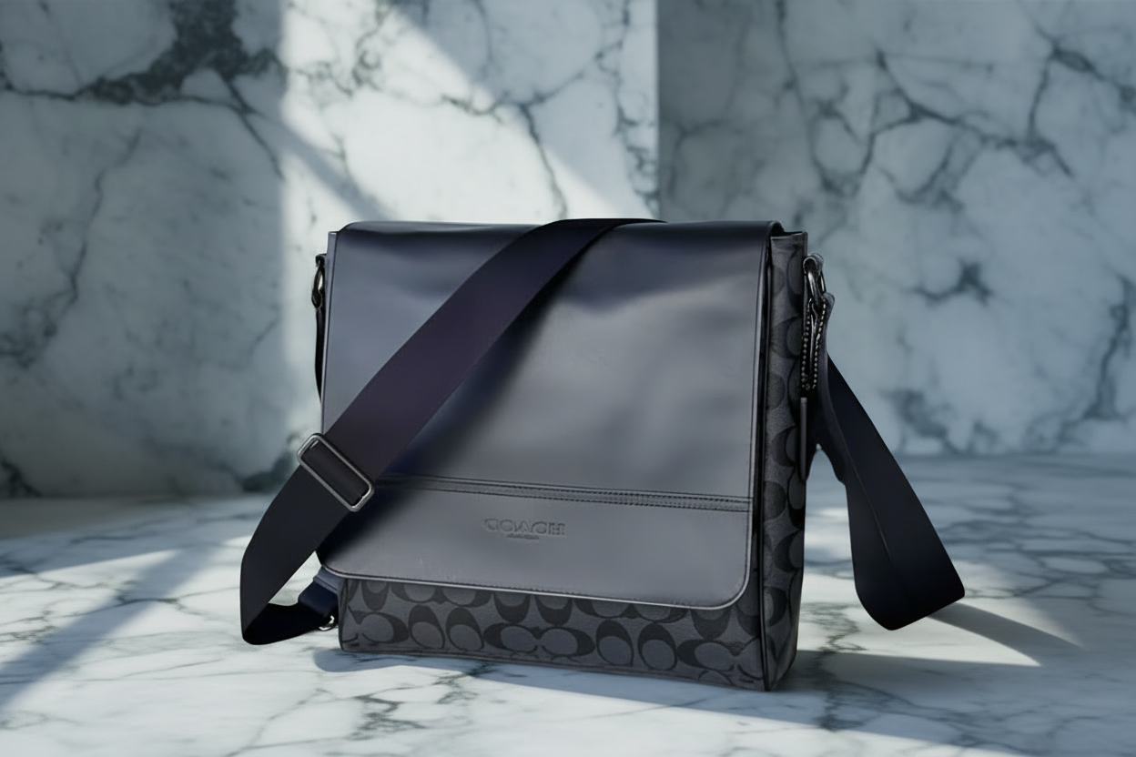 COACH HOUSTON MAP CROSSBODY BAG - SIGNATURE COATED CANVAS & REFINED CALF LEATHER