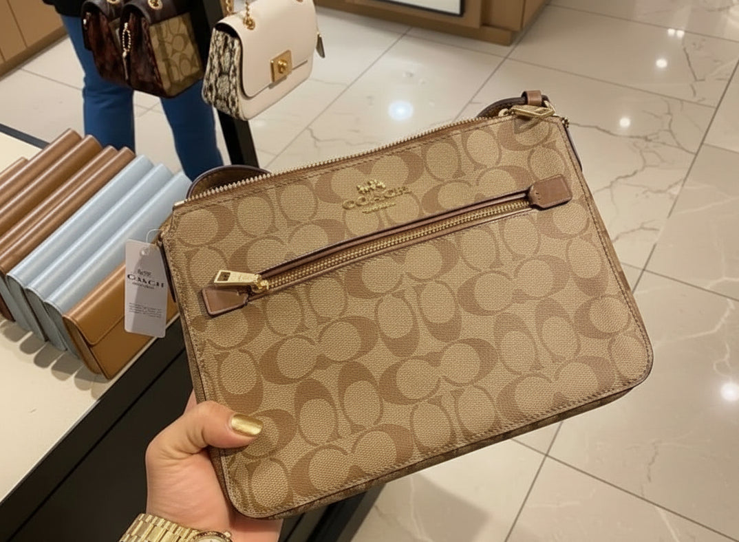 COACH GALLERY FILE CROSSBODY IN SIGNATURE CANVAS - KHAKI BROWN
