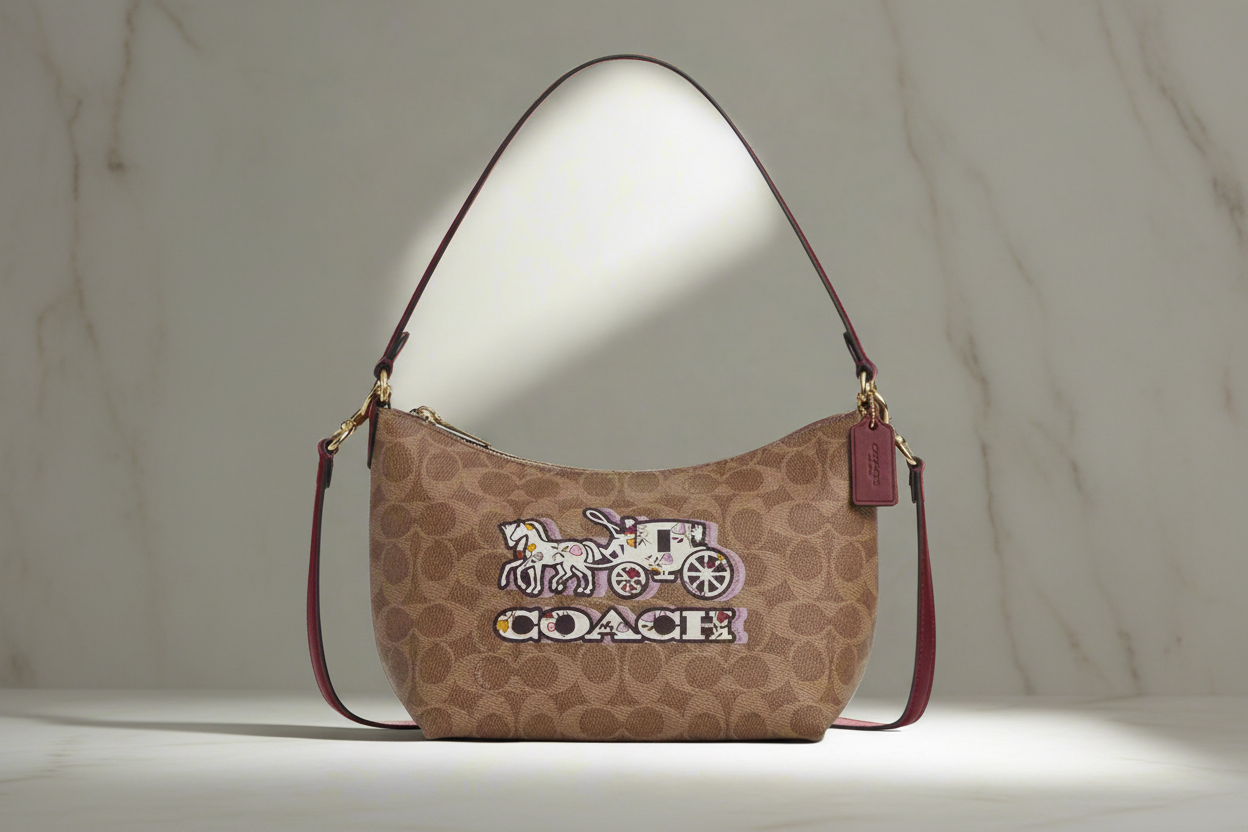 حقيبة كتف/حقيبة كروس بودي من كوتش بايتون بنقشة الحصان والعربة المميزة