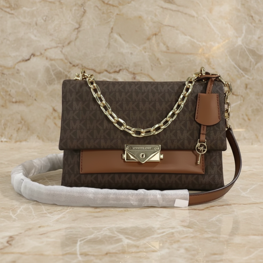 MICHAEL KORS CECE MEDIUM FLAP MONO BROWN