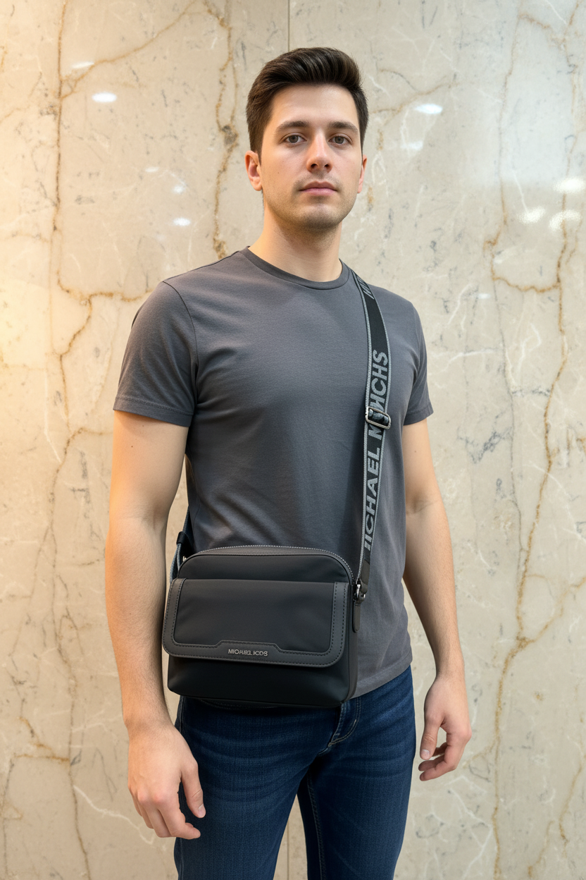 MICHAEL KORS LAUTNER MEDIUM FLAP MESSENGER - NYLON - BLACK